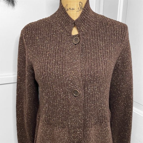 Eileen Fisher Brown Speckled Knit Wool Angora Silk Blend Duster Cardigan Sweater - Picture 2 of 10
